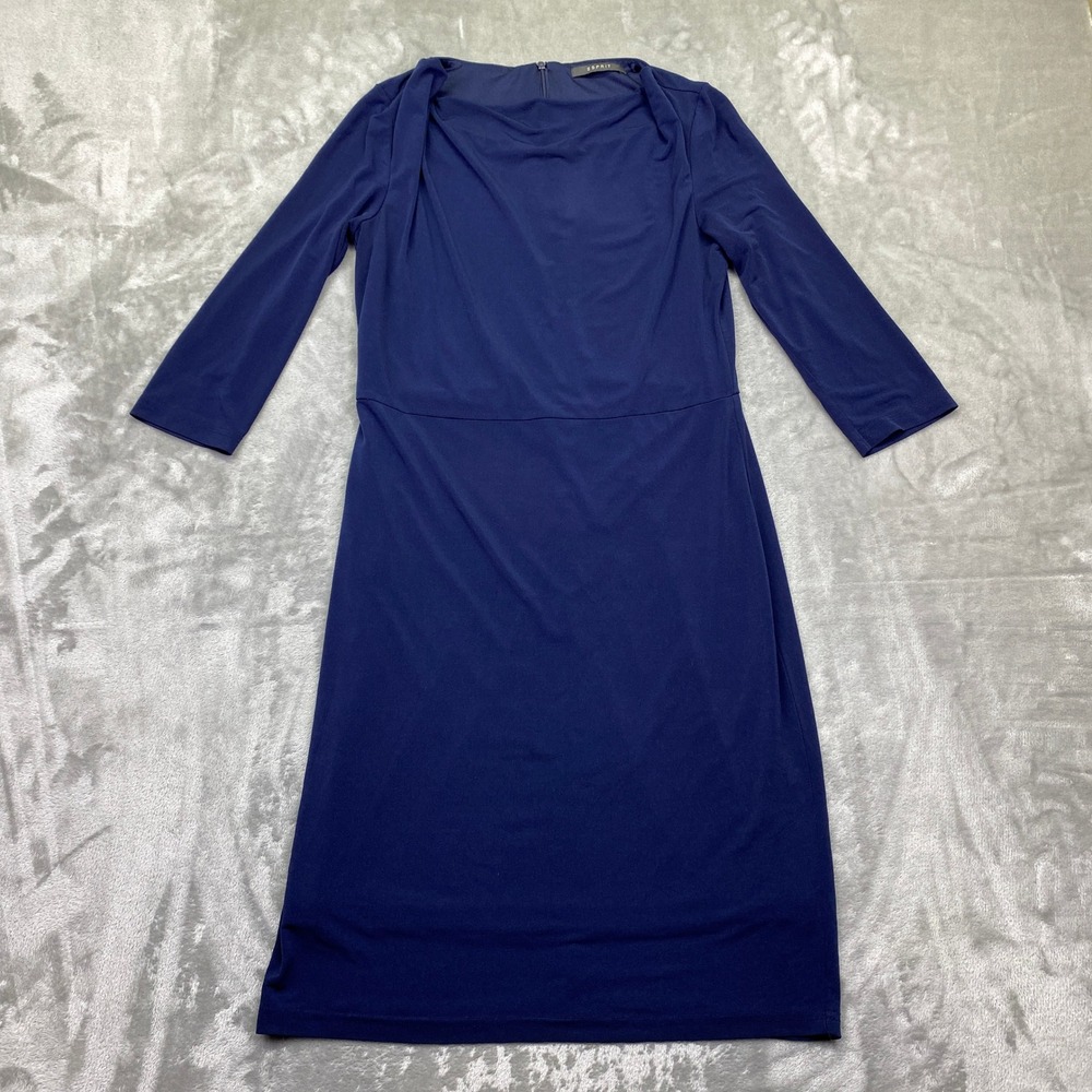 Esprit Navy Blue Drape Neck 3/4 Sleeve Midi Dress Women's Size‎ S Festive Boho